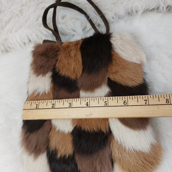 Firenze Collection Women's Brown and Tan Rabbit Fur Small Hand Bag - Picture 6 of 7